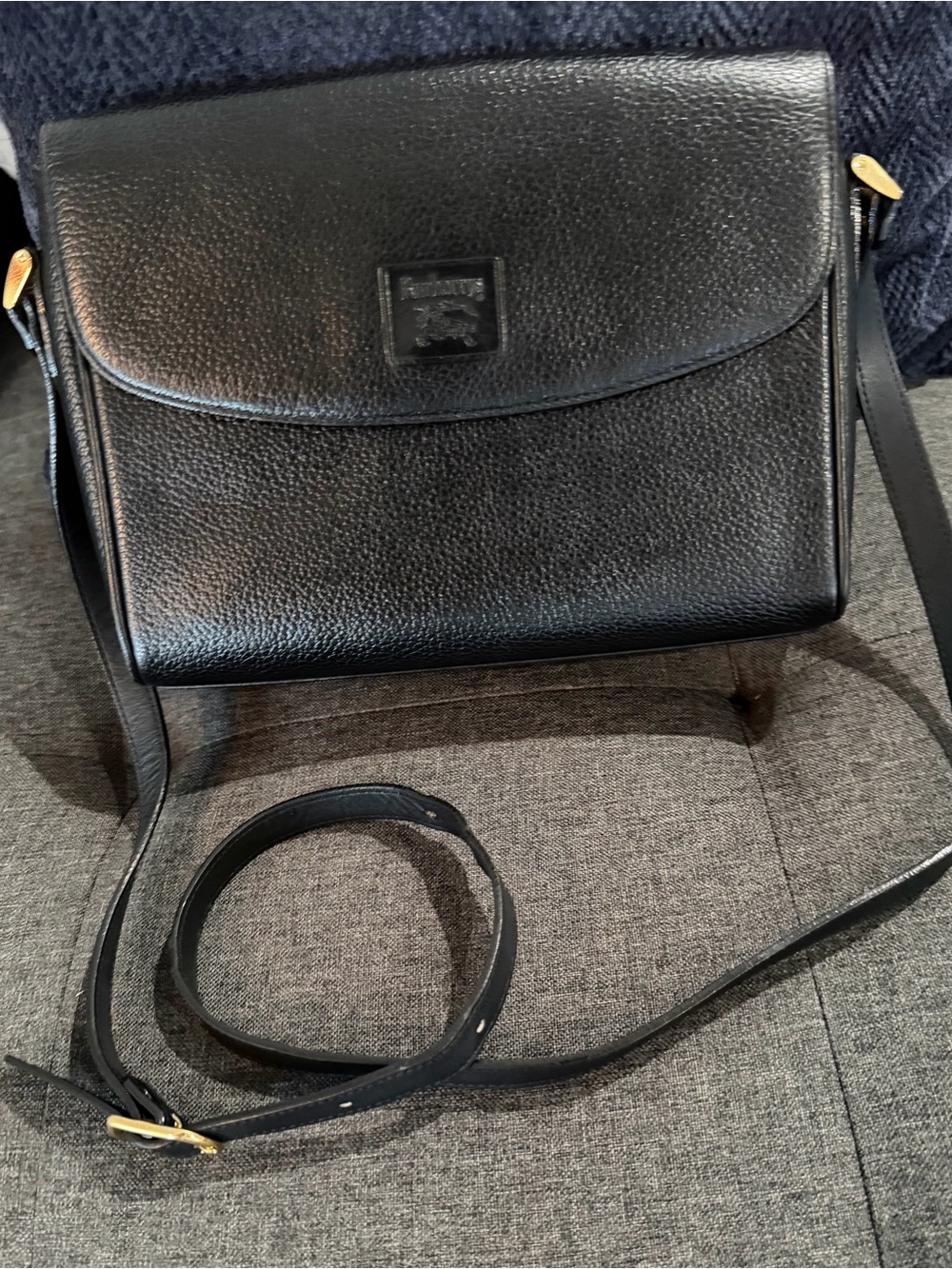 Vintage Burberry Black Leather Crossbody Bag